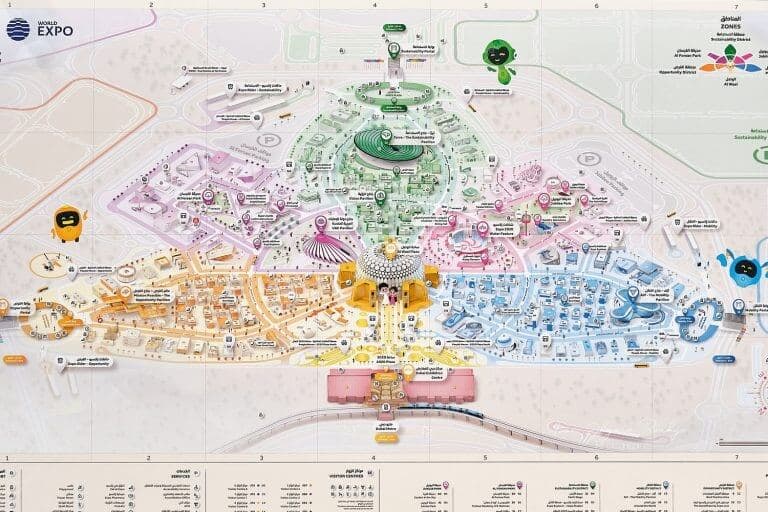 Site map showing the various sections and country pavilions represented in the Dubai Expo 2020, Dubai, UAE