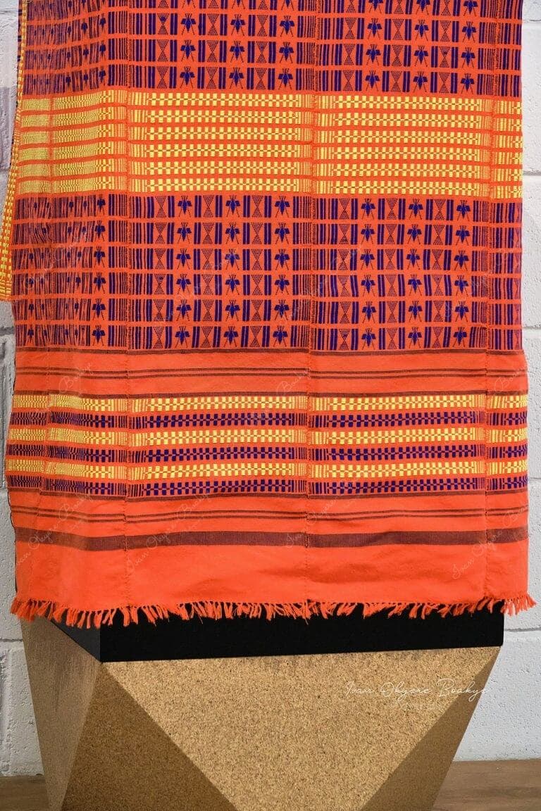 Colourful traditional cloth exhibition inside the Guinea-Bissau Pavilion in the Opportunity District section of the Dubai Expo 2020, Dubai, UAE