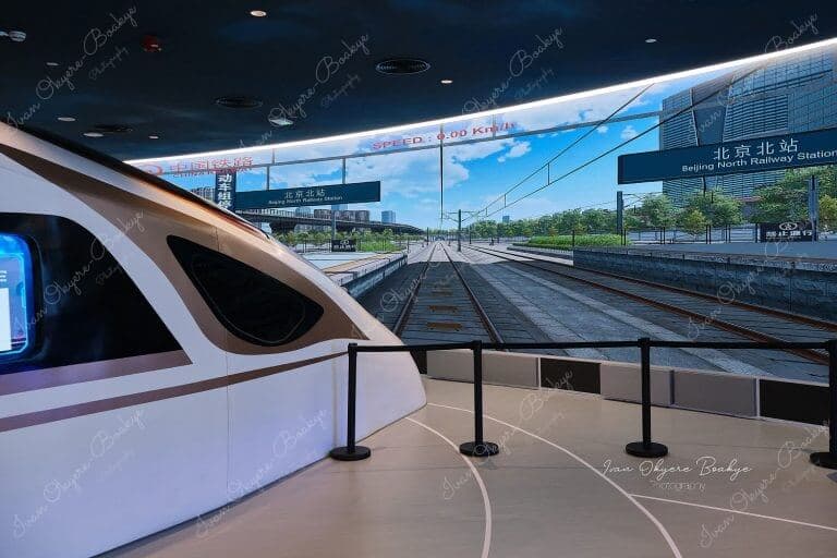 Chinese high speed train exhibition inside the China Pavilion in the Opportunity District section of the Dubai Expo 2020, Dubai, UAE