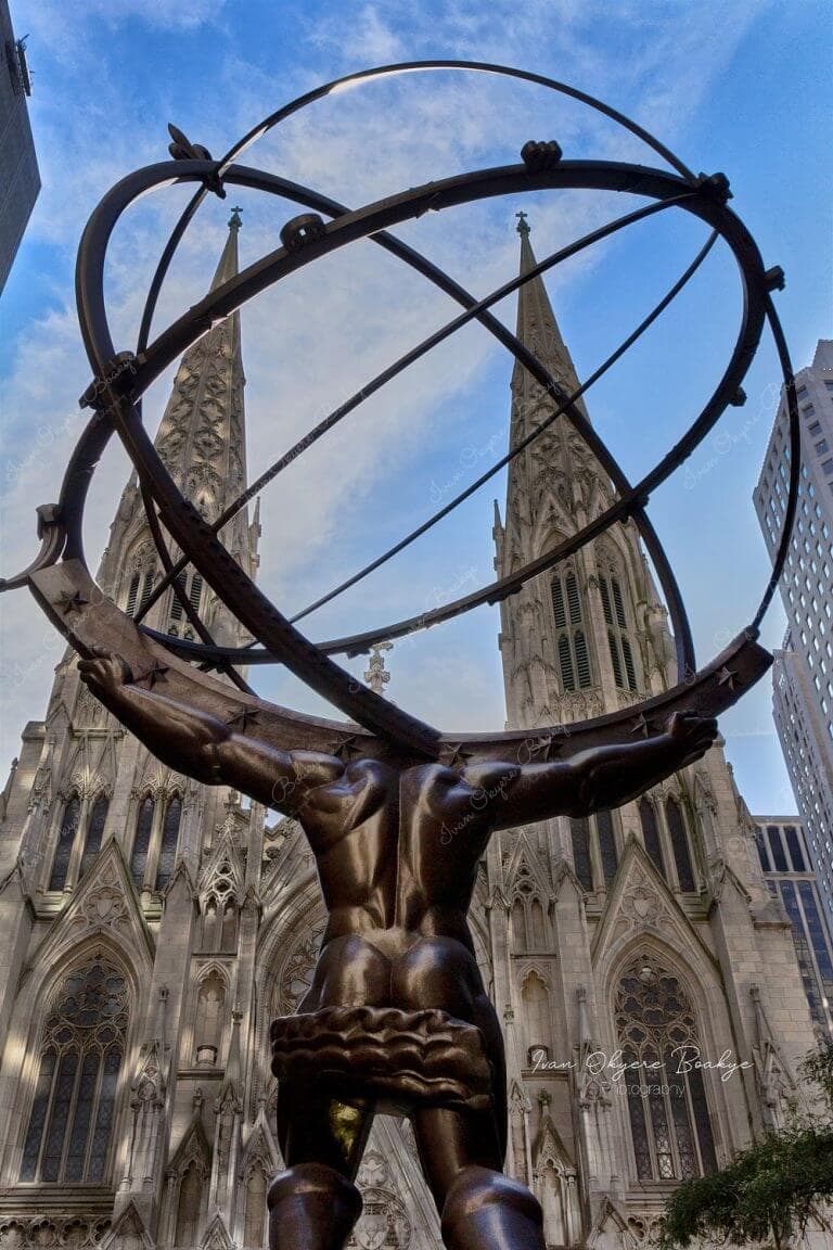 The Atlas Statue facing St Patrick's Cathedral, New York, USA