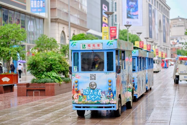 Mini sightseeing trains in Nanjing Road, Shanghai, China