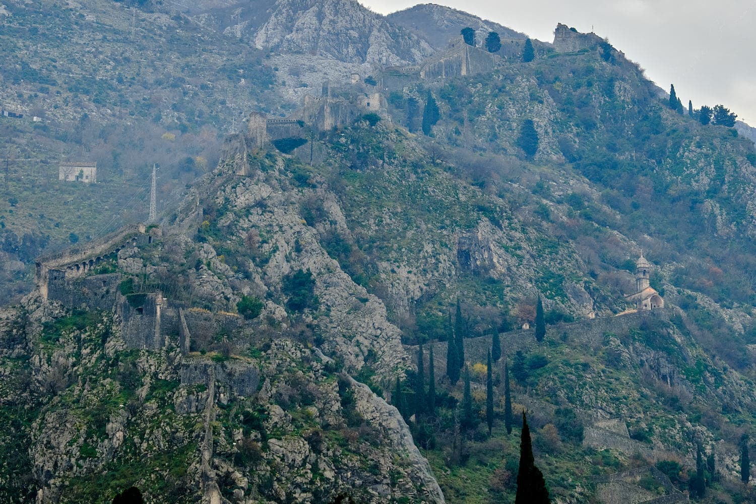 The Castle of San Giovanni at the summit of the Ladder of Kotor trail, Kotor, Montenegro