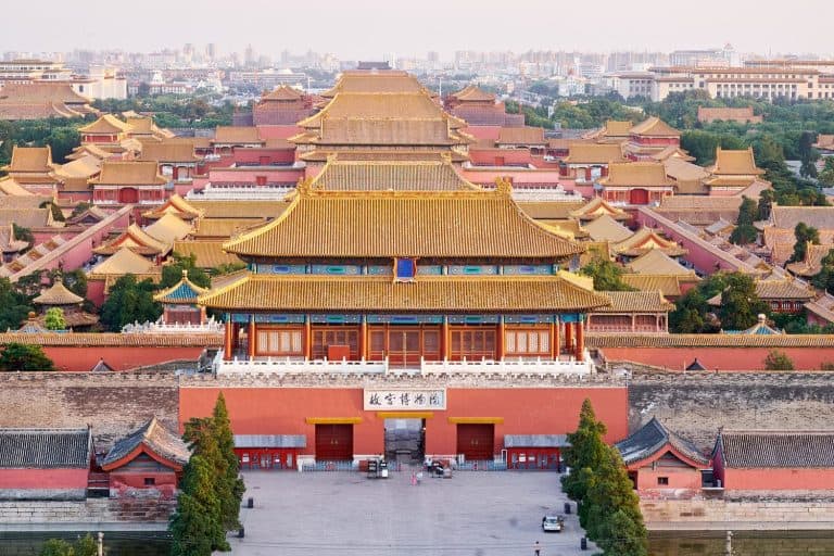 High angle view of the Forbidden City Imperial Palace Complex, Beijing, China