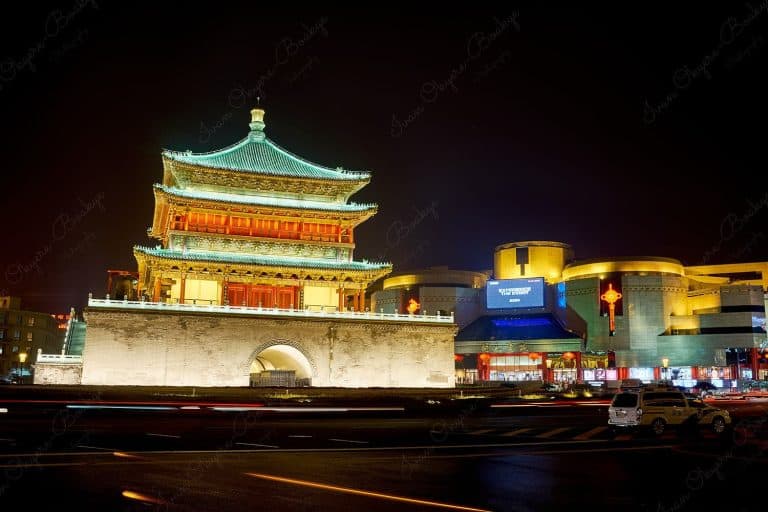 The stunning illuminated Bell Tower at night, Xi’an, China