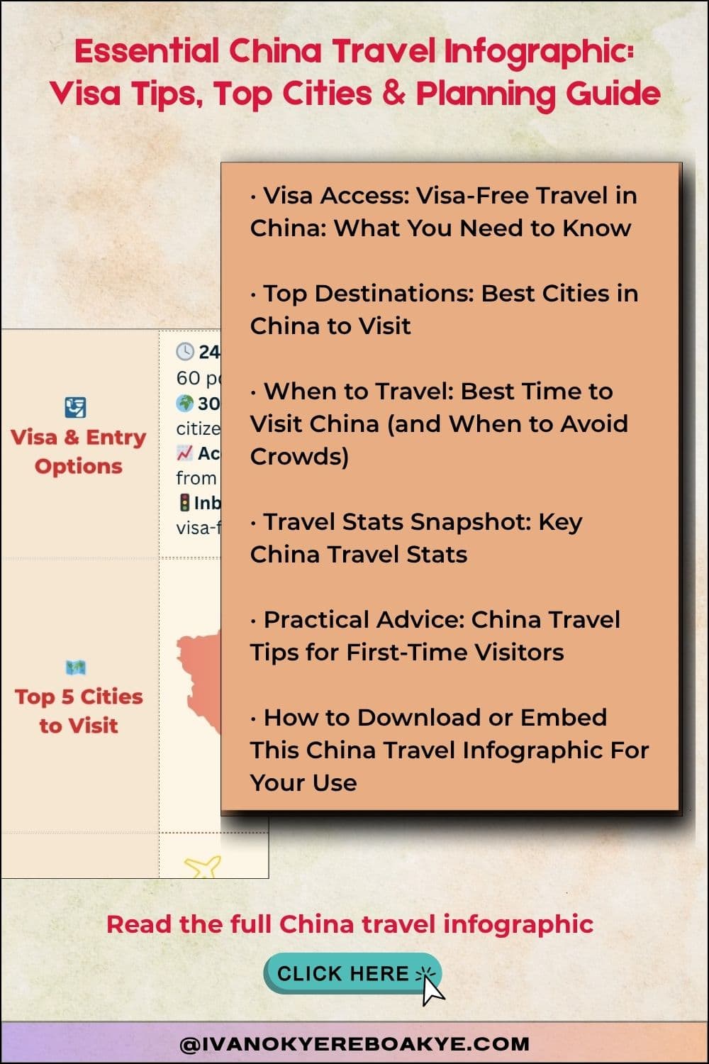 China travel infographic: visa guidance, top cities, stats for first time visitors