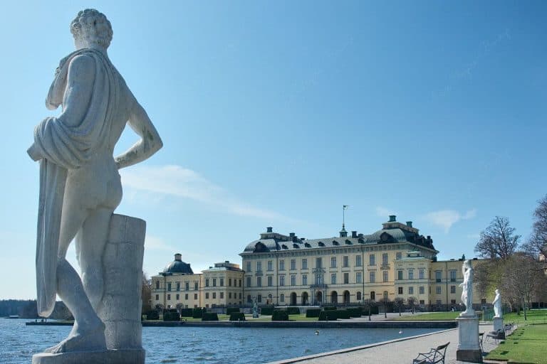 Lakeside view of Drottningholm Palace, Stockholm, Sweden
