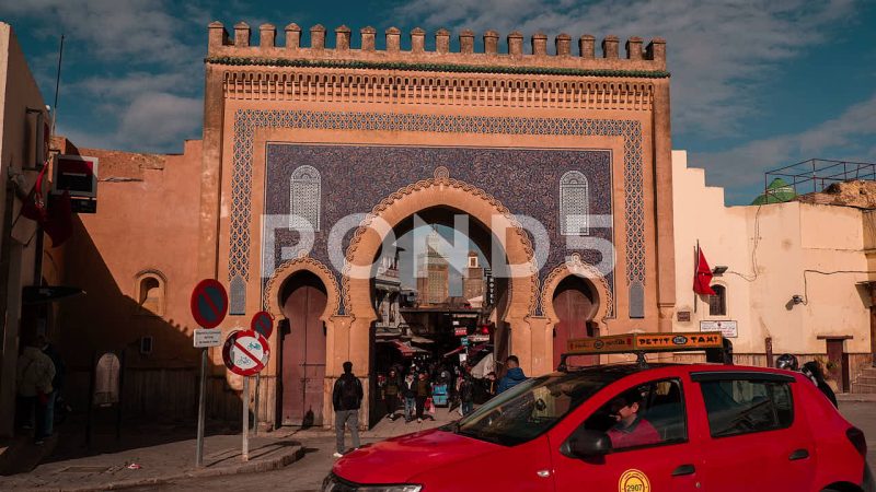 City Timelapse Of People Walking Through Blue Gate, Fes, Morocco City Timelapse Of People Walking Through Blue Gate, Fes, Morocco
