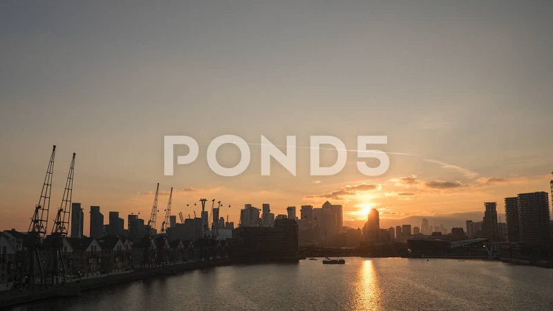 Canary Wharf Panorama Skyline Daytime To Twilight Timelapse, London Canary Wharf Panorama Skyline Daytime To Twilight Timelapse, London