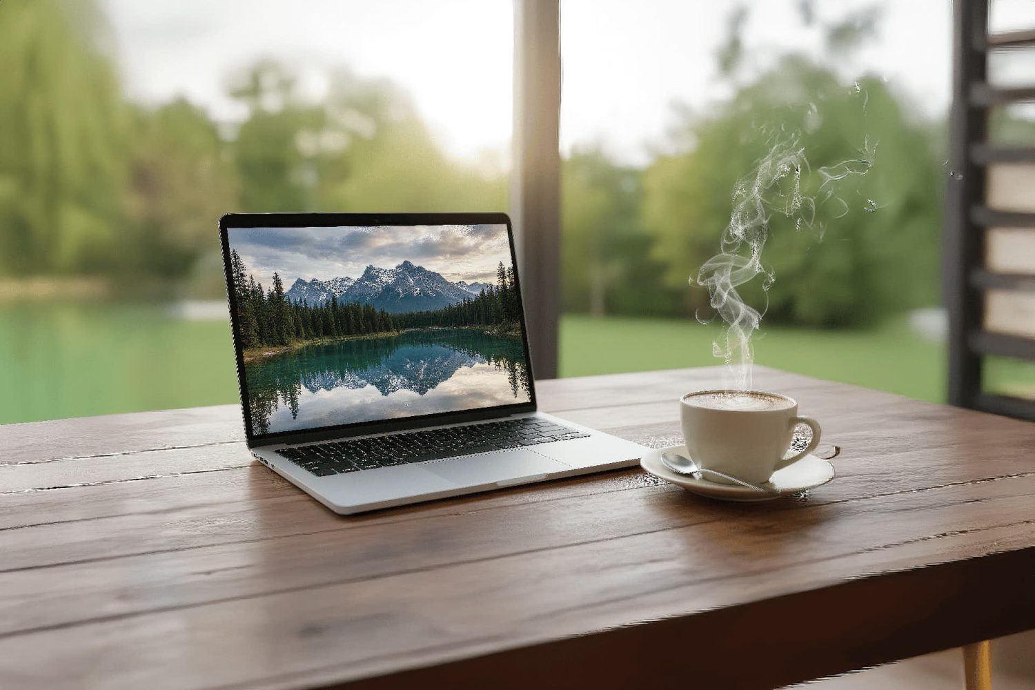 Laptop and coffee on table