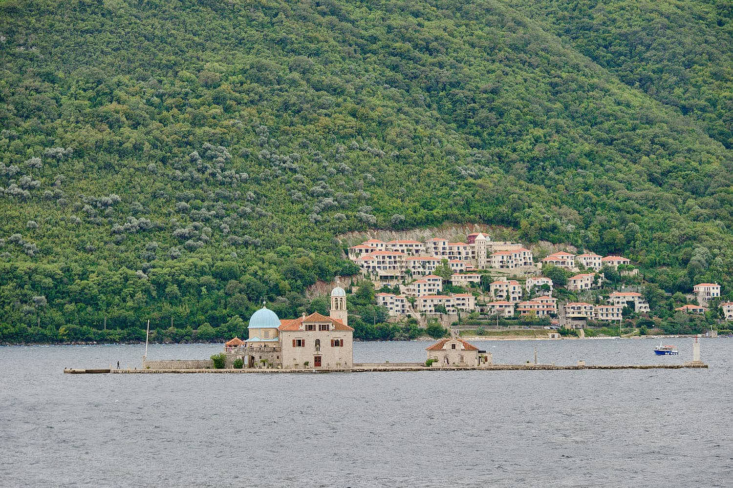 View of Our Lady of the Rocks from Perast, Montenegro