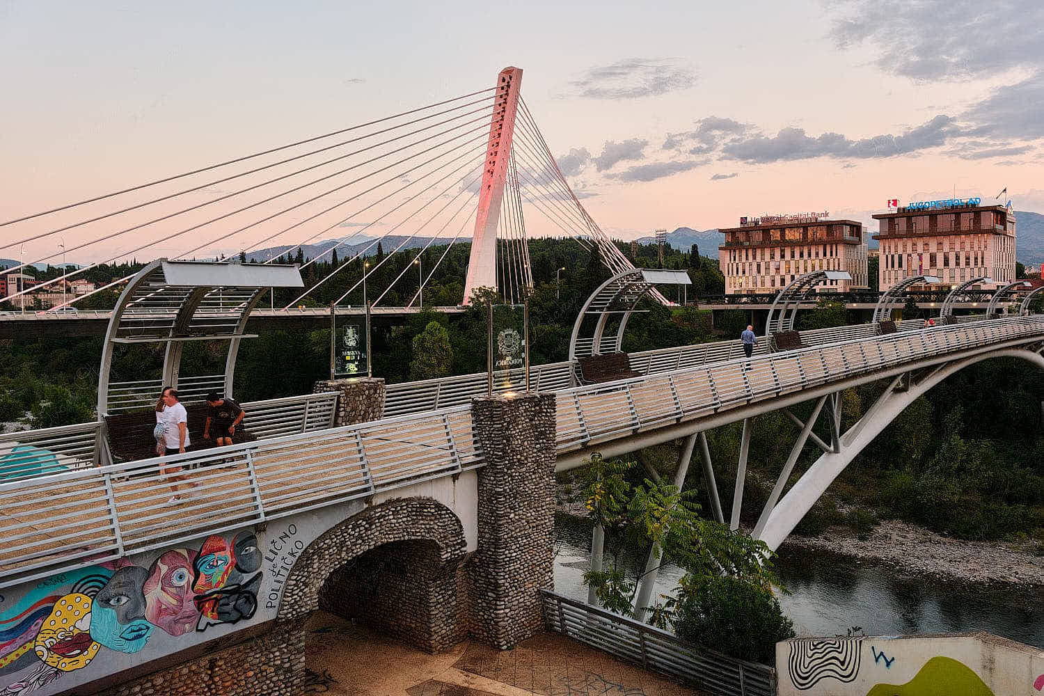 The Millennium Bridge at sunset, Podgorica, Montenegro