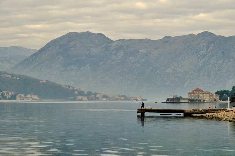 View of the serene Kotor Bay with mountains in background, Kotor, Montenegro