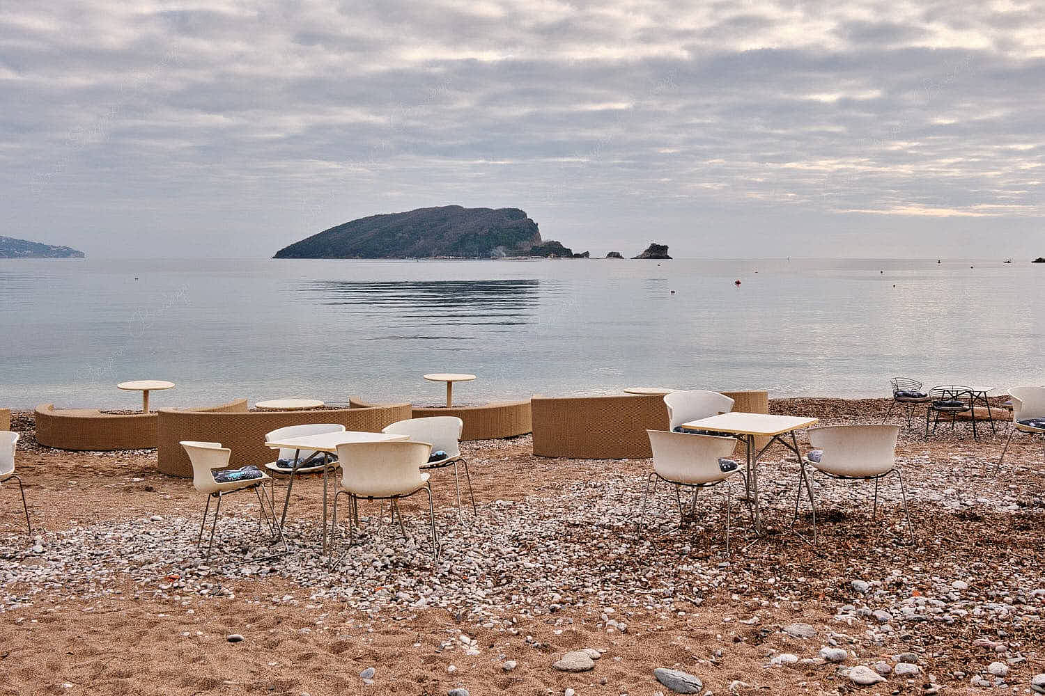 The golden sands of Budva beach seascape view, Montenegro