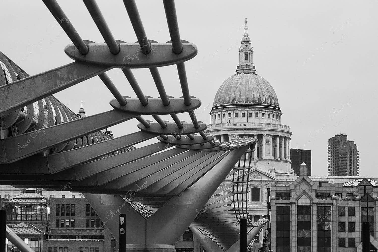 The beautiful architectural design of the Millennium Bridge leading to St Paul’s Cathedral, London, UK