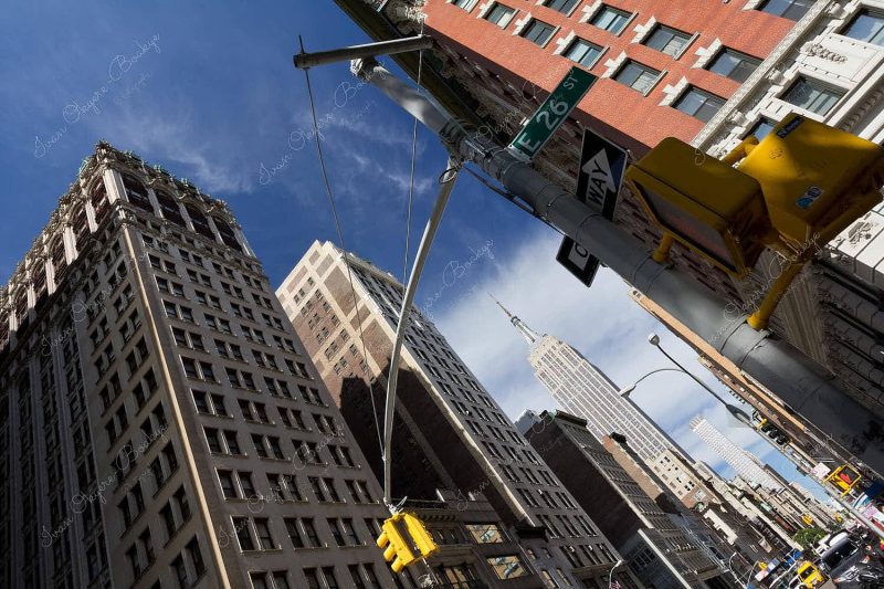 View of the stunning Empire State Building from E 26th St, New York, USA