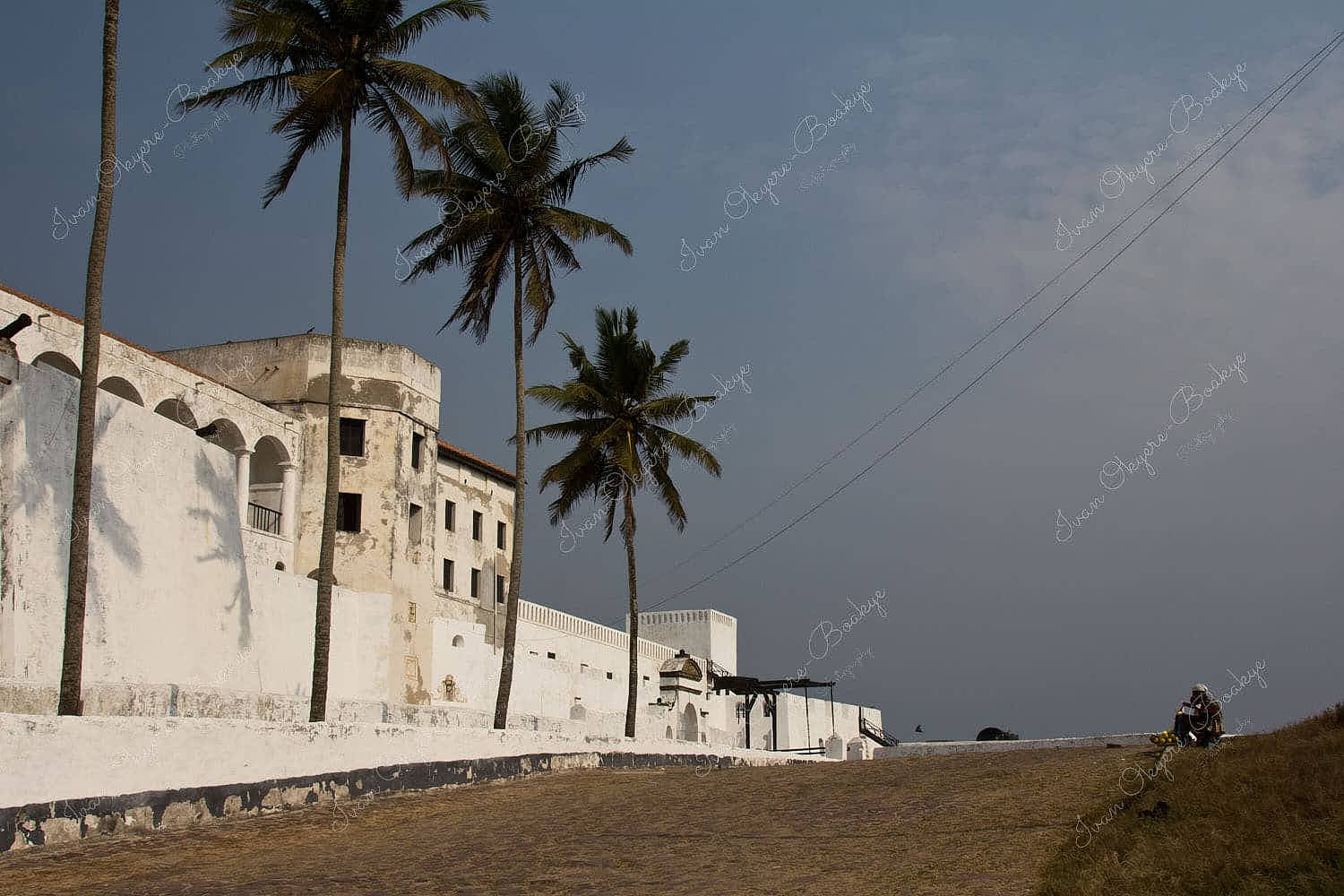 Elmina Castle with palm trees in front at Cape Coast, Ghana
