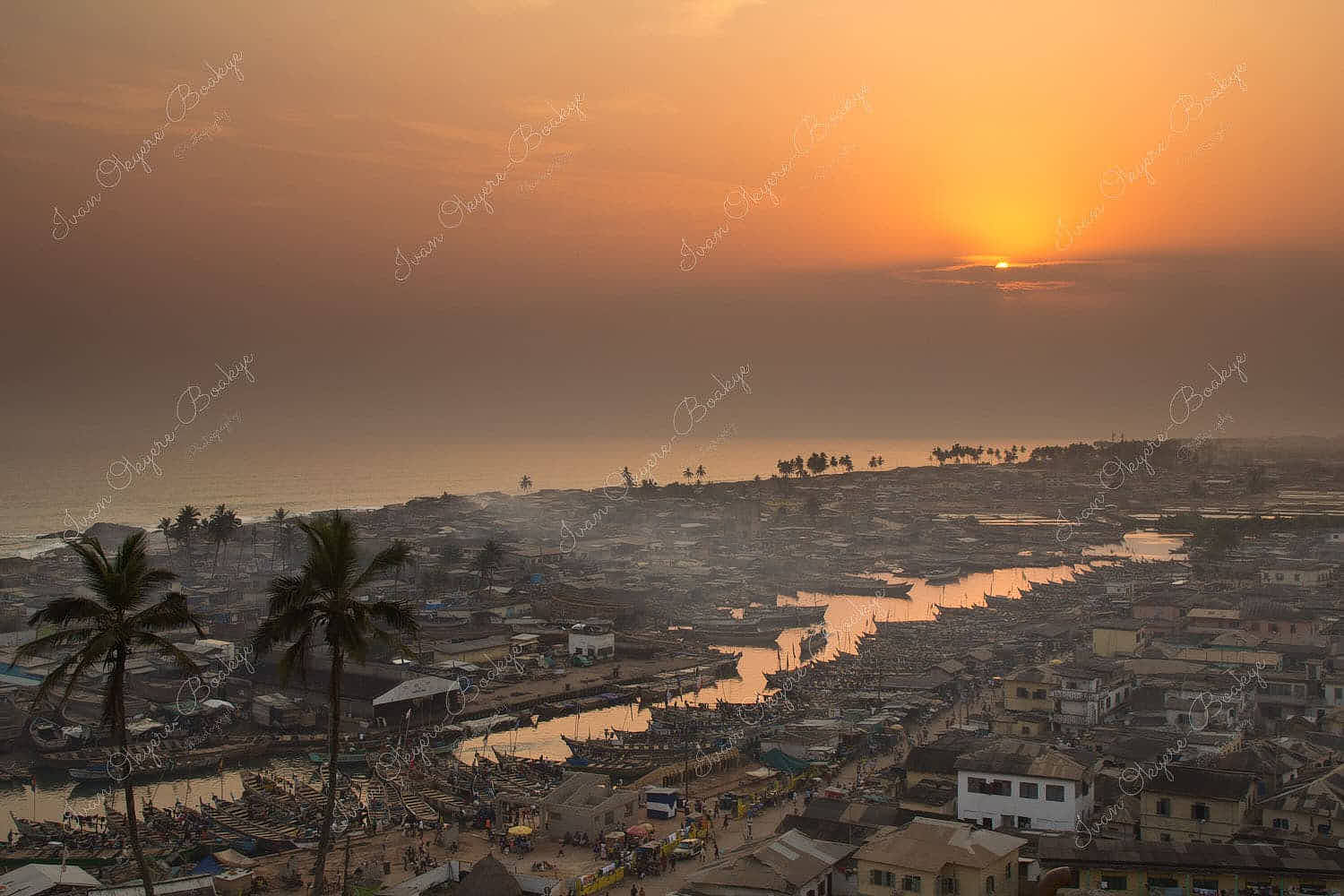 Elmina Fishing Village and Harbour at sunset, Elmina, Ghana