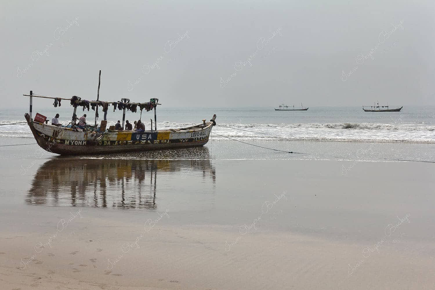 Fishermen in Fishing Boat at Kokrobite Beach, Ghana