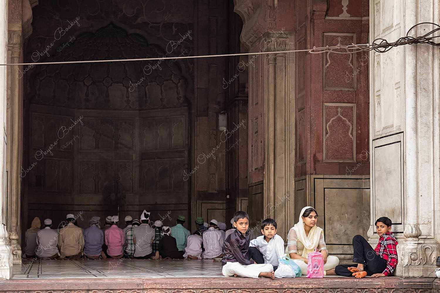 Worshippers outside Jama Masjid Mosque in Delhi, India