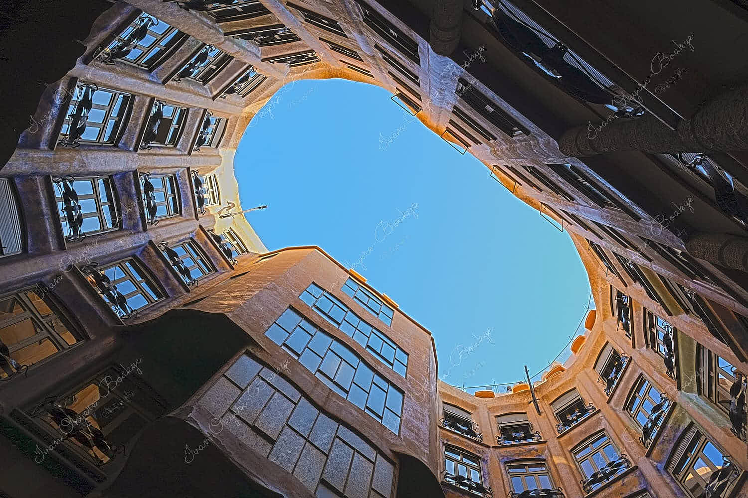 Antoni Gaudí’s Casa Milà atrium in Barcelona, Spain