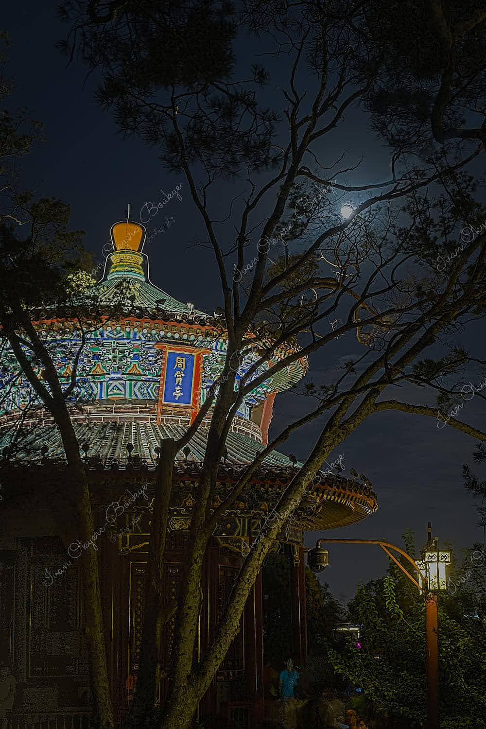 Chinese Temple by moonlight, Jingshan Park, Beijing