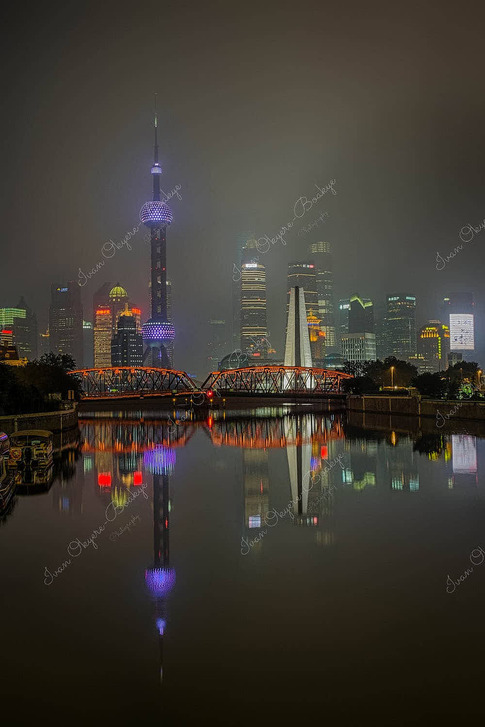 Night view of Jin Mao Tower, Shanghai Tower, Shanghai World Financial Center and the Oriental Pearl TV Tower, Shanghai, China