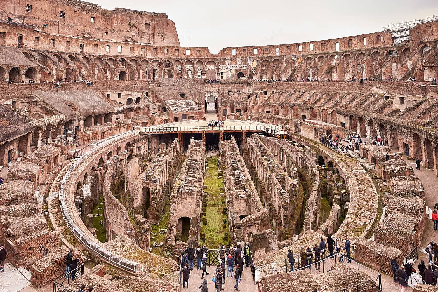 The interior sections of the Colosseum in Rome, Italy