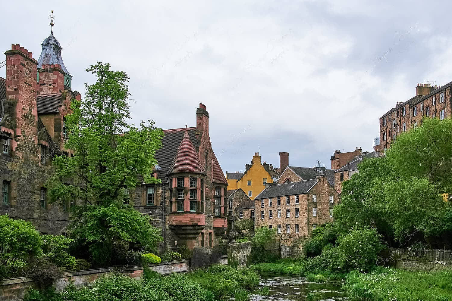 The beautiful rural landscape of Dean Village in Edinburgh, Scotland, UK
