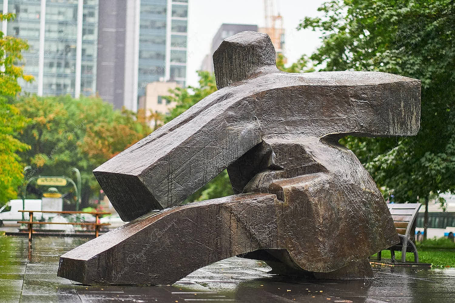 The Tai Chi Single Whip Pose statue by Taiwanese artist Ju Ming in Victoria Square, Montreal, Quebec, Canada