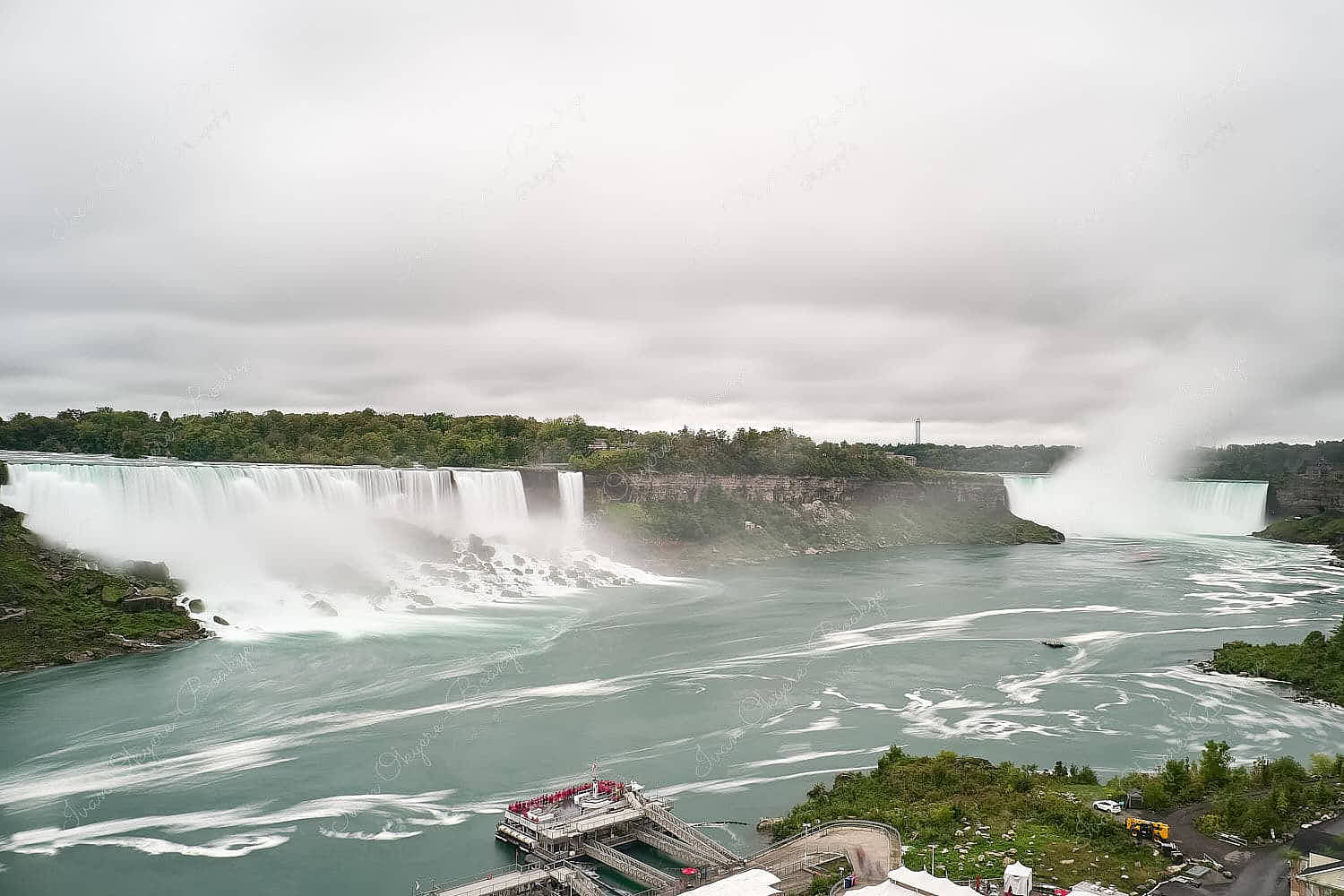 The majestic waterfalls landscape of American Falls leading up to Horseshoe Falls at Niagara Falls, Ontario, Canada
