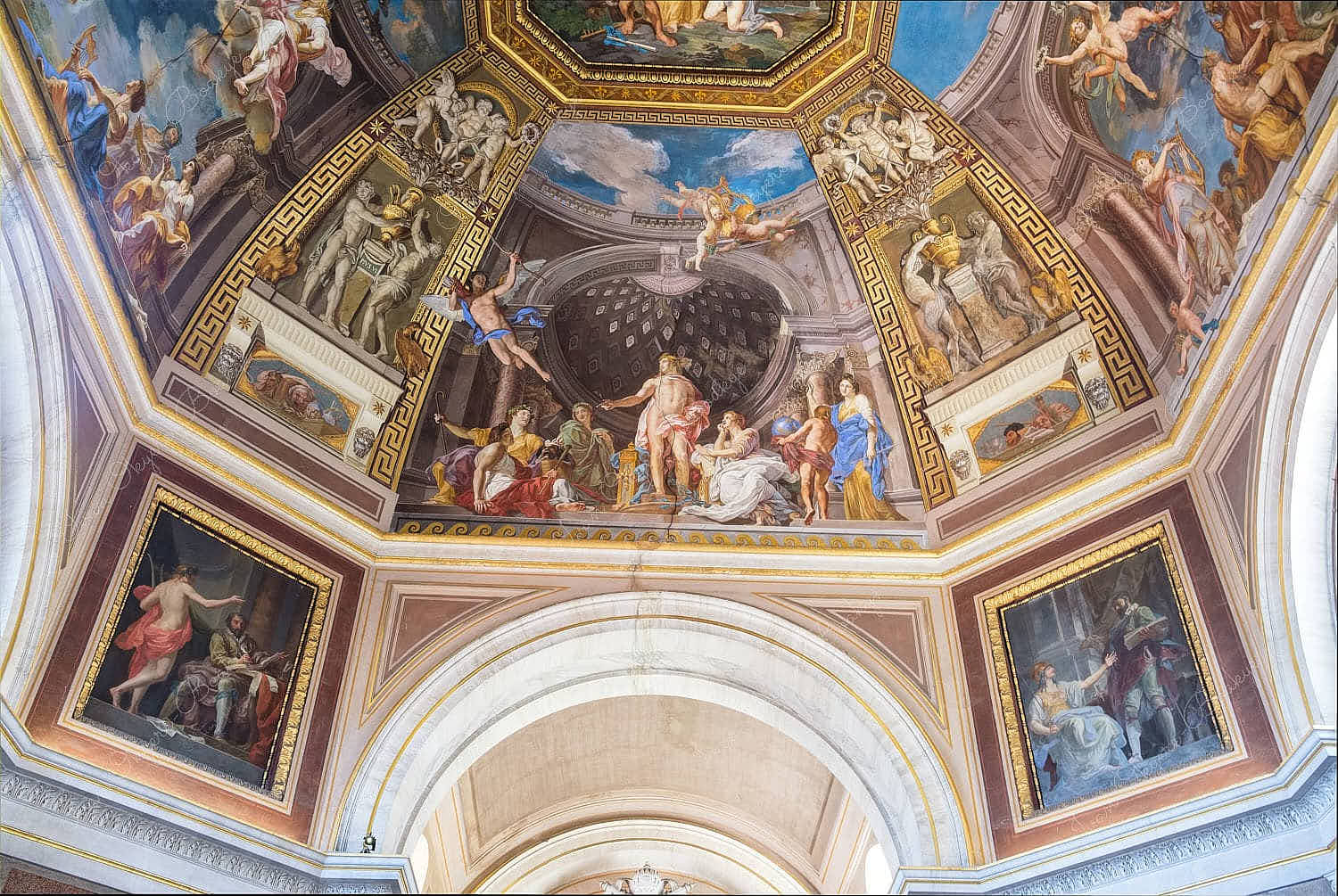 Beautiful fresco art painting on the ceiling of one of the corridors in Vatican City, Italy
