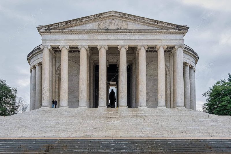 Tourists entering Thomas Jefferson Memorial, Washington, America
