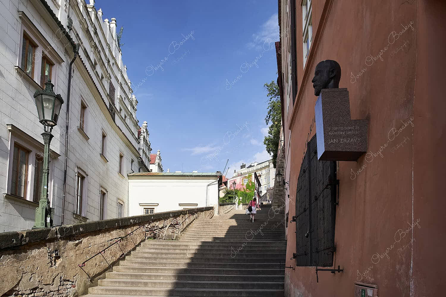 Old castle stairs and Jan Zrzavý bust, Prague