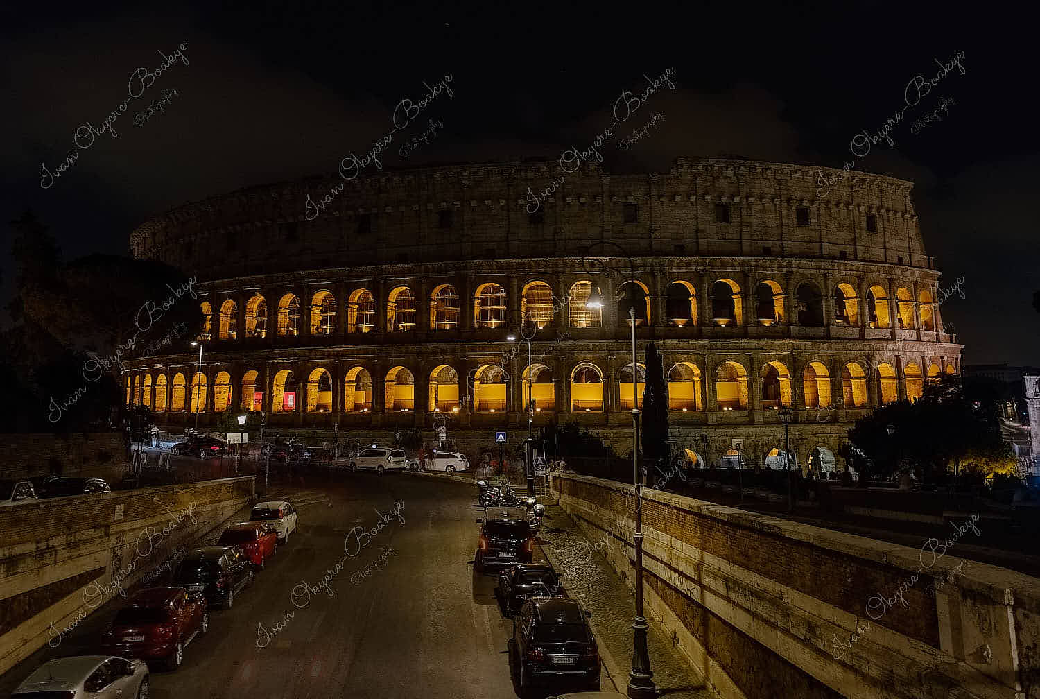 The Colosseum illuminated at night, Rome, Italy